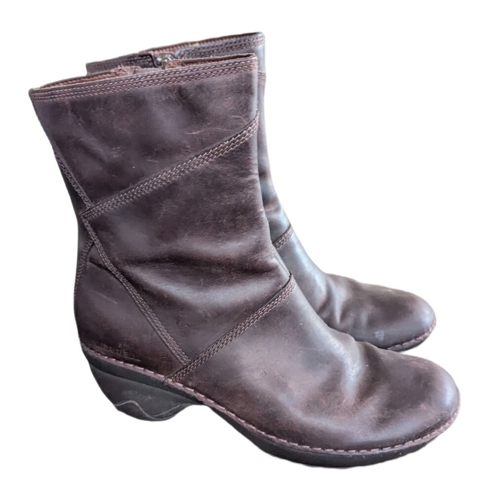 Merrell - Brunette Women's Brown Leather Zip up Heeled Boots - Size 6